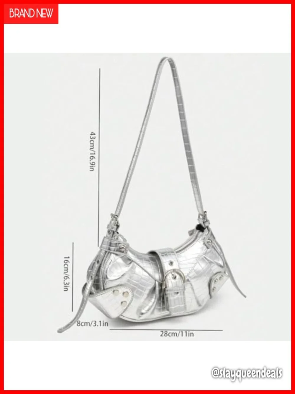 Y2K Punk Faux Leather Shoulder Bag Hobo Purse with Zipper